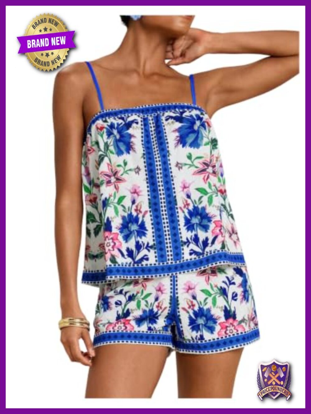 Boho Floral Print Camisole Top and Mini Shorts Set Vacation Outfit
